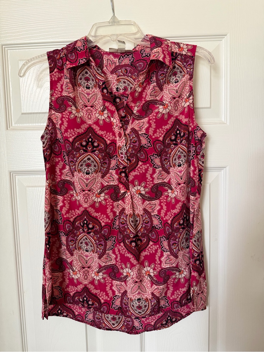 Dana Buchman Pink Paisley Sleeveless Button-Front Top Size S